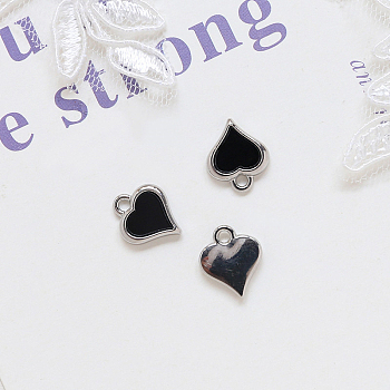 Opaque Resin Pendants, Heart Charms, with Platinum Tone Alloy Findings, Black, 12x10mm