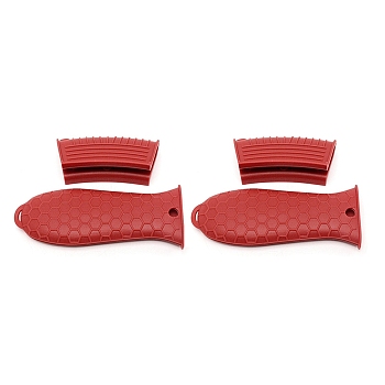 Silicone Heat Resistant Pot Holder Sleeve Set, Cast Iron Handle Covers, Red, 40x92.5x29.5mm, Hole: 8mm, 2pcs; 142x56x18mm, Inner Diameter: 44x11mm, 2pcs