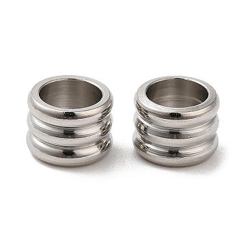 304 Stainless Steel European Beads, Large Hole Beads, Grooved Beads, Column, Stainless Steel Color, 6x4.5mm, Hole: 4mm