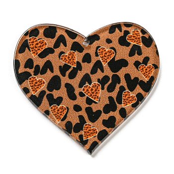 Valentine's Day Acrylic Pendants, Heart, Brown, 37x39.5x2.5mm, Hole: 1.6mm