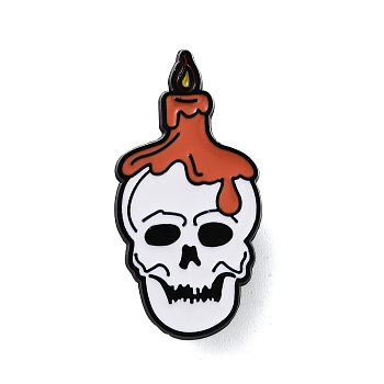Halloween Theme Black Alloy Brooches, Enamel Pins, Skull, 20x15.5x1.5mm