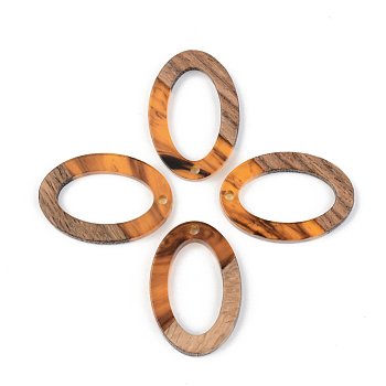 Resin & Walnut Wood Pendants, Oval, Orange, 29x19.5x3mm, Hole: 1.8mm