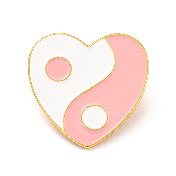 Heart with Yin Yang Pattern Enamel Pin, Lucky Alloy Enamel Brooch for Backpack Clothes, Golden, Pink, 29x30x10.5mm, Pin: 1mm