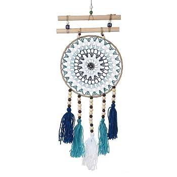 Round Woven Net/Web with Feather Pendant Decoration, Tassel Wall Hanging Decoration, for Home Bedroom Car Ornaments Birthday Gift, Mixed Color, 679~725x200x17~20mm