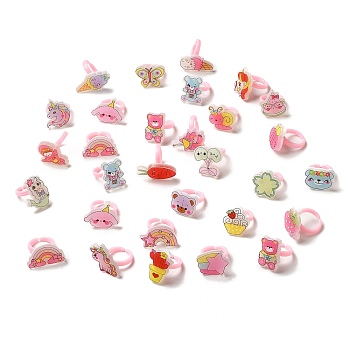 Cartoon Animal Resin Open Cuff Ring for Kids, Mixed Shapes, Inner Diameter: 13.8mm