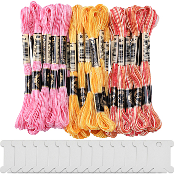 30 Skeins 3 Colors 6-Ply Polyester Embroidery Floss, Cross Stitch Threads, Segment Dyed, with 14Pcs Plastic Thread Winding Boards, Mixed Color, 0.5mm, about 8.75 Yards(8m)/skein, 10 skeins/color