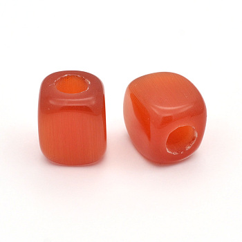 Cube Cat Eye Beads, Large Hole Beads, Tomato, 14~21x13~16x12~16mm, Hole: 6mm