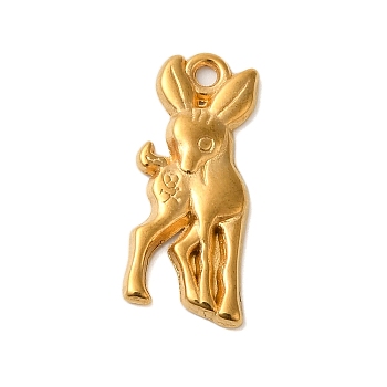 Ion Plating(IP) 304 Stainless Steel Pendants, Sika Deer Charms, Real 18K Gold Plated, 20x8x2mm, Hole: 1.4mm