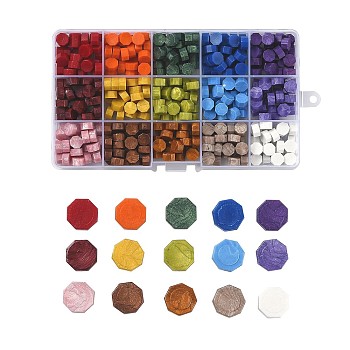 Sealing Wax Particles, for Retro Seal Stamp, Octagon, Mixed Color, 9mm, 15 colors, 25pcs/color, 375pcs/box