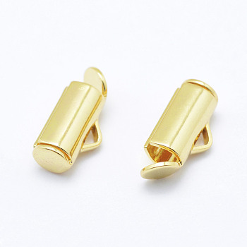 Brass Slide On End Clasp Tubes, Slider End Caps, Real 18K Gold Plated, Cadmium Free & Nickel Free & Lead Free, 11.5x5.5x4mm, Hole: 1mm, Inner Diameter: 2mm