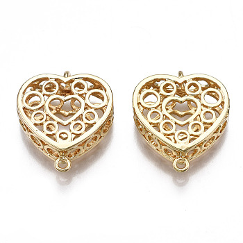 Brass Link Connectors, Heart with Hollow, Nickel Free, Real 18K Gold Plated, 19.5x16.5x6mm, Hole: 1.4mm