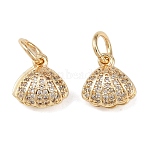Brass Micro Pave Clear Cubic Zirconia Charms, Shell Shape, Rack Plating, Long-Lasting Plated, Lead Free & Cadmium Free, with Jump Ring, Light Gold, 10x9.5x5mm, Hole: 4mm(KK-C142-05LG)
