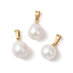 Natural Baroque Pearl Keshi Pearl Pendants, Oval Charms with 304 Stainless Steel Snap on Bails, White, Golden, 14.5~15.5x10~11mm, Hole: 5.5x3.5mm(PALLOY-JF04827)