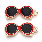 Alloy Enamel Pendants, Golden, Glasses Charm, Red, 31x13.5x2~2.5mm, Hole: 2~3x2mm(ENAM-T022-19D)