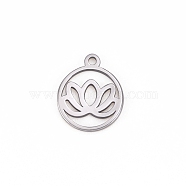 Non-Tarnish 304 Stainless Steel Charms, Cut-Out, Flat Round with Flower, Stainless Steel Color, 11.9x9.9mm(PW-WG68536-01)