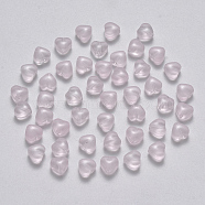Imitation Jade Glass Beads, Heart, Pearl Pink, 6x6x4mm, Hole: 0.7mm(GLAA-R211-02-A01)