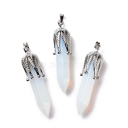 Opalite Big Pendants, with Platinum Tone Brass Findings, Cadmium Free & Lead Free, Bullet with Leaf, 53.5~57x14~15x14~15mm, Hole: 7x4mm(G-E059-03AS-10)