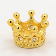 Brass Micro Pave Cubic Zirconia Hollow Beads, Crown, Golden, 7x10x7mm, Hole: 6mm(ZIRC-L008-14B)