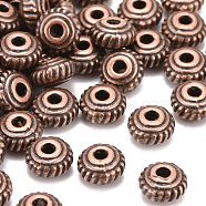 Tibetan Style Alloy Spacer Beads, Bicone, Lead Free and Cadmium Free, Red Copper, 5x3mm, Hole: 1mm(X-K0NJX061)