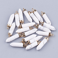 Electroplate Natural Howlite Pointed Pendants, with Iron Findings, Bullet, Golden, 24~25x5.5~6x5.5~6mm, Hole: 1.6mm(G-S344-07A)