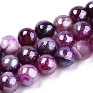 Electroplate Natural Agate Beads Strands, Dyed, Faceted, Pearl Luster Plated, Round, Old Rose, 10.5mm, Hole: 1.2mm, about 36~37pcs/strand, 14.37 inch~14.57 inch(36.5cm~37cm)(G-T131-55-35)