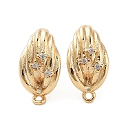 Brass with Clear Cubic Zirconia Stud Earring Findings, Leaf, Real 18K Gold Plated, 15x8mm, Hole: 1mm, Pin: 0.7x12mm(KK-G491-57C-G)