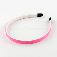 Plain Headwear Hair Accessories Plastic Hair Band Findings, with Teeth, with Grosgrain Ribbon, Hot Pink, 110~114x9~9.5mm(OHAR-S187-04)