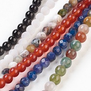 Natural Agate Beads Strands, Round, Mixed Color, 4~5mm, Hole: 0.5~1mm, about 86~97pcs/strand, 14.1~15.3 inch(36~39cm) long(G-MSMC007-20-4mm)