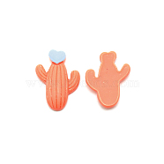 Opaque Resin Cabochons, Frosted, Cactus with Heart, Coral, 25x18x6.5mm(RESI-WH0026-07D)
