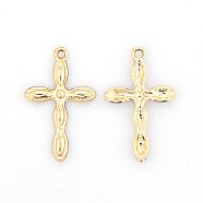 Nickel Free & Lead Free Golden Plated Alloy Cross Pendants, Long-Lasting Plated, 29x18x3mm, Hole: 2mm(PALLOY-J218-165G-NR)