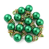 (Defective Closeout Sale: Ring Dyed)ABS Plastic Imitation Pearl Charms, with Resin Rhinestone, Round Charm, Sea Green, 13x8mm, Hole: 2.5mm(KY-XCP0001-25G-03)
