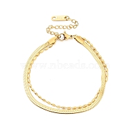 304 Stainless Steel Multi-strand Bracelet, Double Layer Oval Beaded & Herringbone Chains Bracelets for Women, Golden, 6-5/8 inch(16.7cm)(BJEW-I304-02G)