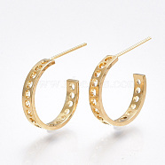 Brass Stud Earring Findings, Half Hoop Earrings, with Loop, Nickel Free, Real 18K Gold Plated, 16x21x3mm, Hole: 1.5mm, Pin: 0.8mm(KK-T038-259G)