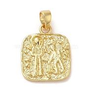 Brass Pendants, Square with Human, Real 14K Gold Plated, 24x19x2mm, Hole: 6x4mm(KK-E091-11G)