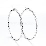 304 Stainless Steel Big Hoop Earrings, Hypoallergenic Earrings, Twisted Ring Shape, Silver, 56x55x2.5mm, 10 Gauge, Pin: 1x0.8mm(STAS-F034-18A)
