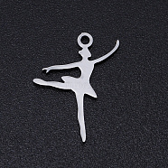 201 Stainless Steel Laser Cut Pendants, Ballet Dancer, Stainless Steel Color, 17.5x13x1mm, Hole: 1.4mm(STAS-S105-T891-1)