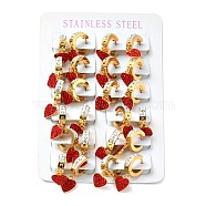 Siam Rhinestones Heart Dangle Hoop Earrings, 304 Stainless Steel Jewelry for Women, Golden, 25x10x2.5mm, Pin: 1mm(EJEW-G292-19G)