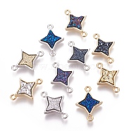 Brass Links connectors, with Druzy Resin, Star, Mixed Color, 23x16.5x4.5~5.5mm, Hole: 1.6mm(KK-I642-L)