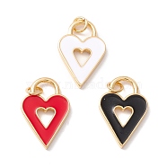 Rack Plating Brass Enamel Pendants, with Jump Ring, Cadmium Free & Nickel Free & Lead Free, Real 18K Gold Long-Lasting Plated, Heart Lock, Mixed Color, 22x14x2mm, Hole: 3.4mm(KK-D073-26G)