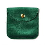 Velvet Jewelry Storage Pouches, Square Jewelry Bags with Golden Tone Snap Fastener, for Earring, Rings Storage, Green, 8x8x0.75cm(ABAG-C003-02A-03)