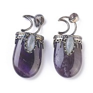 Natural Amethyst Pendants, with Brass Findings, Oval, Antique Silver, 44~46x20~21x16~17mm, Hole: 5x7mm(G-F639-09B)