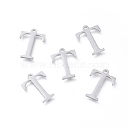 304 Stainless Steel Charms, Greek Alphabet, Stainless Steel Color, Letter.T, 14x10.5x1mm, Hole: 1.2mm(STAS-K215-07P)
