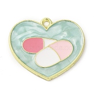 Medical Theme Alloy Enamel Pendants, Golden, Heart Charm, Pill, 21.5x25x1.5mm, Hole: 1.5mm(ENAM-U000-02B-01)