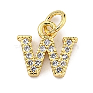 Initial Letter Brass with Cubic Zirconia Charms, Real 18K Gold Plated, Long-Lasting Plated, Lead Free & Cadmium Free, Letter W, 10x10.5x1.5mm, ring: 5x1mm, inner diameter: 3mm(KK-Q814-26W-G)