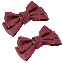 Leather Bowknot Shoe Decorations, Detachable Shoe Buckle Clips, with Iron Findings, Dark Red, 75x116x30mm(AJEW-WH0323-23C)