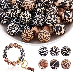 60 Pcs 15mm Silicone Beads Loose Silicone Beads Kit Leopard Print Silicone Beads for Keychain Making Bracelet Necklace, Mixed Color, 15mm, Hole: 2mm(JX309A)