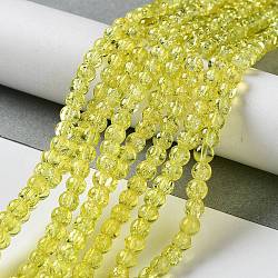 Spray Painted Crackle Glass Beads Strands, Round, Yellow, 4mm, Hole: 1.1~1.3mm, about 200pcs/strand, 31.4 inch(CCG-Q001-4mm-04)