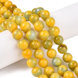 Dyed Natural White Jade Beads Strands, Two Tone, Round, Gold, 10x10mm, Hole: 1mm, about 38~39pcs/strand, 14.96~15.6''(38~39cm)(G-T138-10mm-210-26)