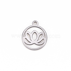 304 Stainless Steel Charms, Cut-Out, Flat Round with Flower, Stainless Steel Color, 11.9x9.9mm(PW-WG68536-01)