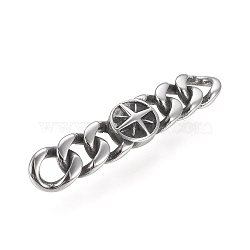 304 Stainless Steel Links Connectors, Curb Chains Shape, For Leather Cord Bracelets Jewelry Making, Flat Round with Star, Antique Silver, 41.5x8x4mm, Hole: 3.5x4mm(X-STAS-I158-02AS)